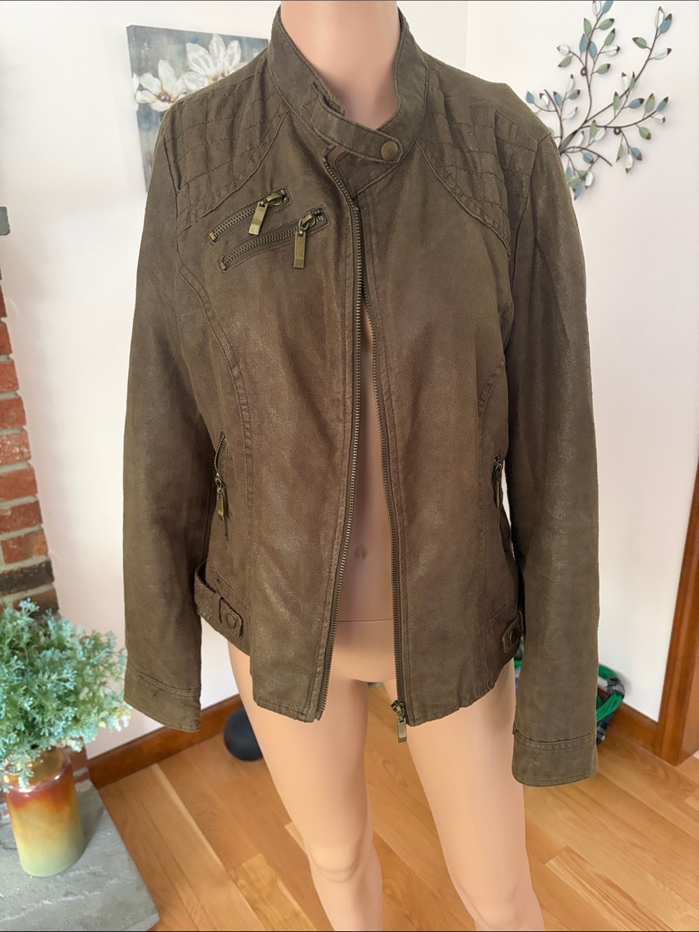Women's Brown Moto-Style Suede Jacket and lined inside